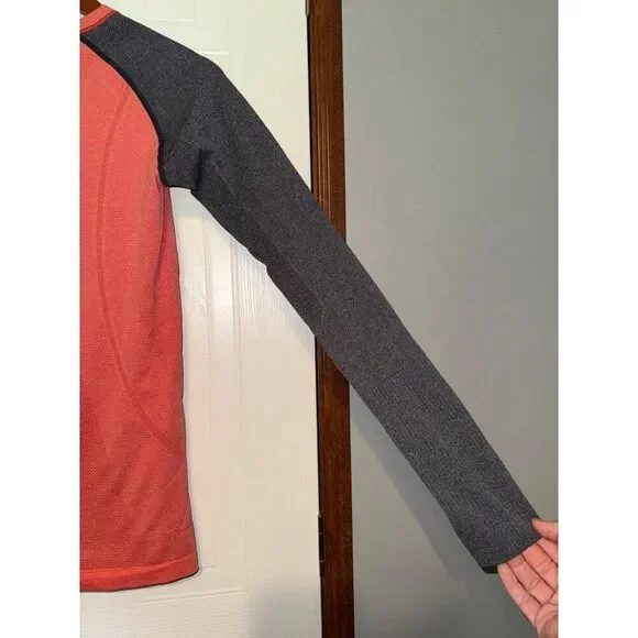 Lululemon Run Swiftly Tech Orange Gray Heather Long Sleeve Shirt Size 6 - Picture 11 of 12